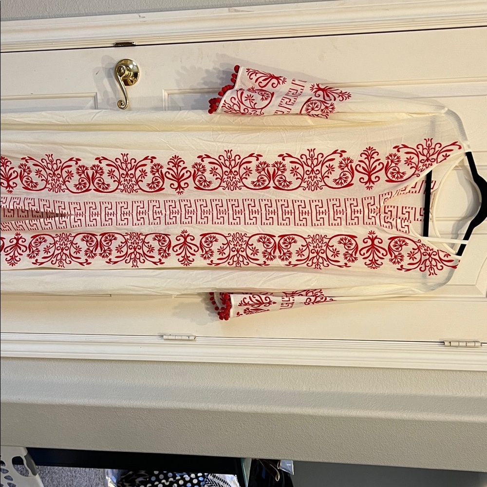 Soft surrounding two-piece Red and White Embroidered Dress